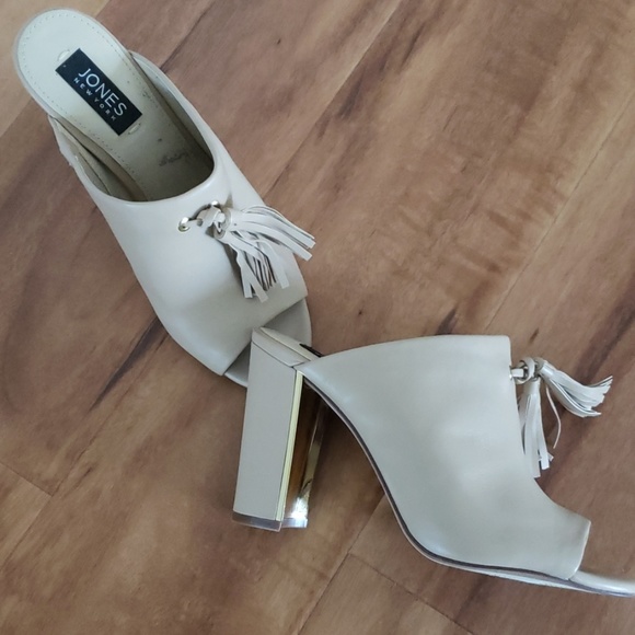 Jones NY Heeled leather slides with tassels mules peeptoe, Jaymee style - Picture 2 of 3